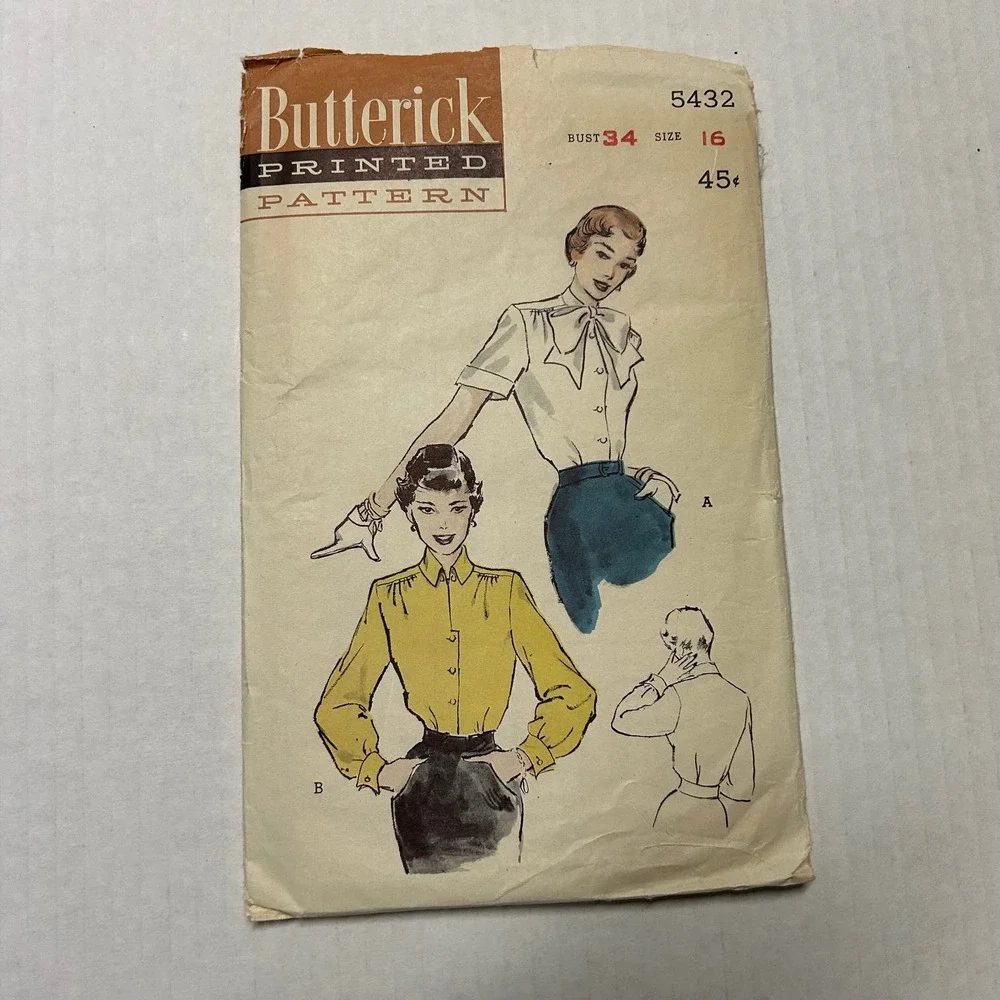 Butterick Vintage 1950's Pattern #5432 Women's‎ Shirt Blouse Size 16